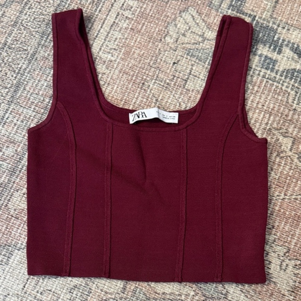 Zara Women's Deep Red Knit Crop Top